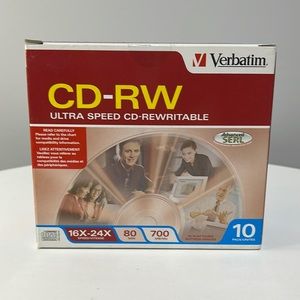 10-PACK OF VERBATIM CD-RW ULTRA SPEED 16X-24X 80 MIN 700 MB/Mo sealed new